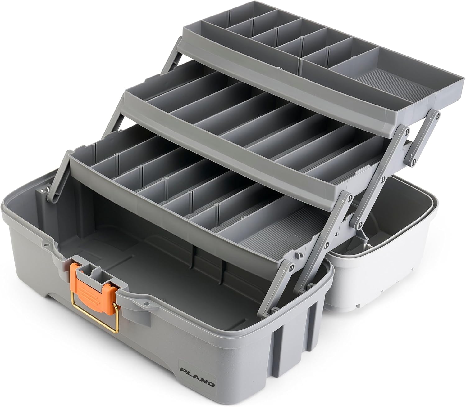 Plano Three-Tray Tackle Box Panfish Kit, Light Grey/Dark Grey, Rust-Proof Brass Latch, Top-Access Tray with Deep Storage, Made in the USA, Portable Fishing Gear Storage Organizer