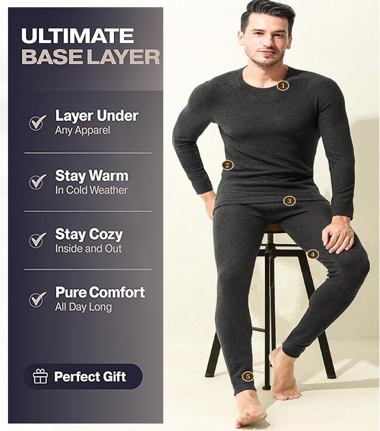 Heated Thermal Underwear for Men Women USB Charge 42 Zone Intelligent Heated Long Johns for Men Women & XS-4XL