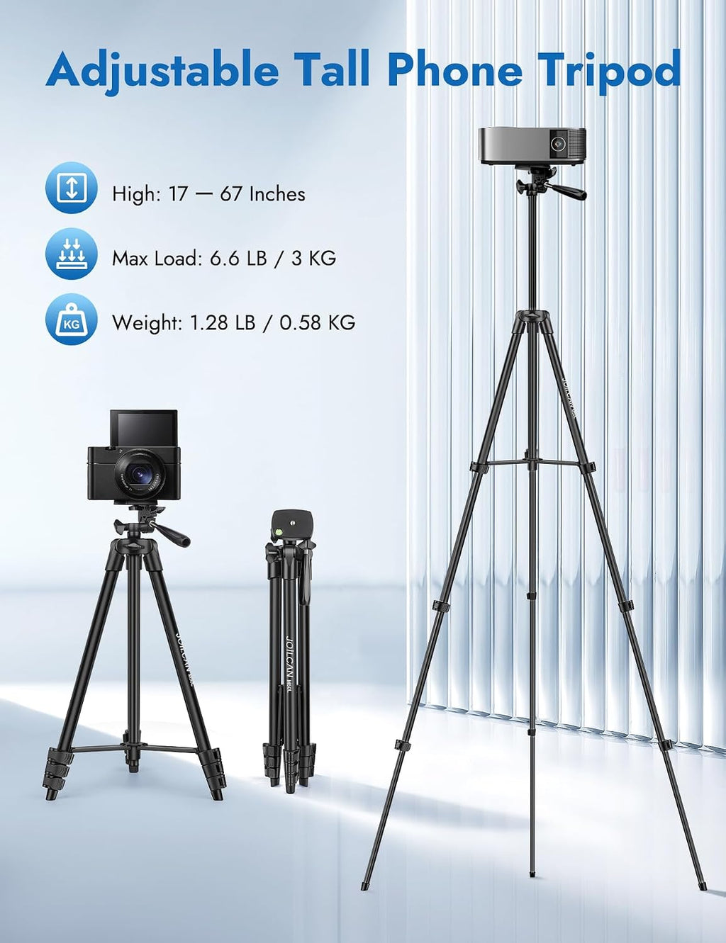 JOILCAN 67" Camera Tripod, Phone Tripod for iPad with Remote Carry Bag