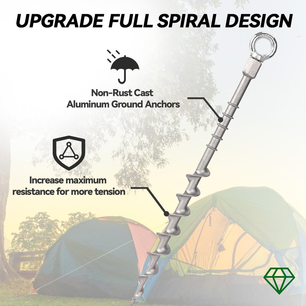 20 Pcs 12" Heavy Duty Aluminum Ground Anchors Screw in Tent Stakes
