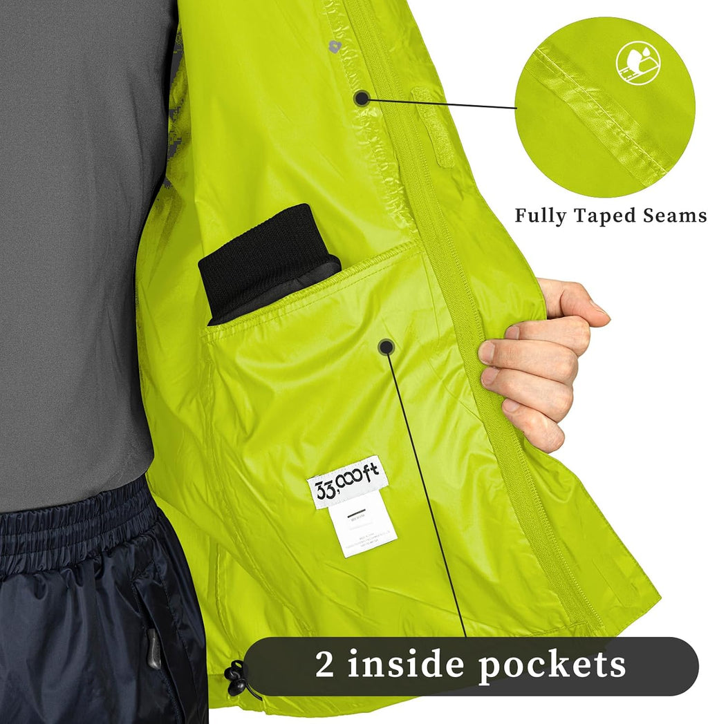 33,000ft Men's Packable Rain Jacket Lightweight Waterproof Golf Raincoat