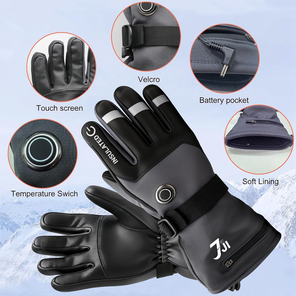 Rechargeable Heated Gloves for Men Women, Waterproof Electric Hand Warmers