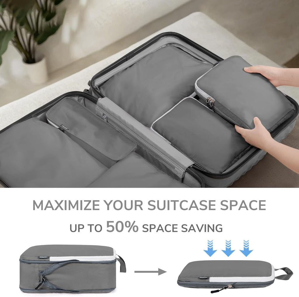 CherryNow 7 Set Compression Travel Packing Cubes for Suitcases, Grey