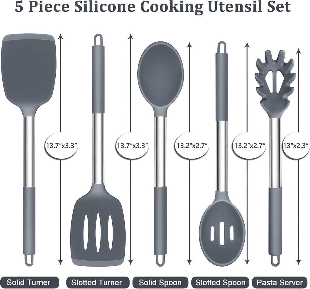 TeamFar Silicone Cooking Utensils Set, 5 PCS Heat-Proof Kitchen Utensils