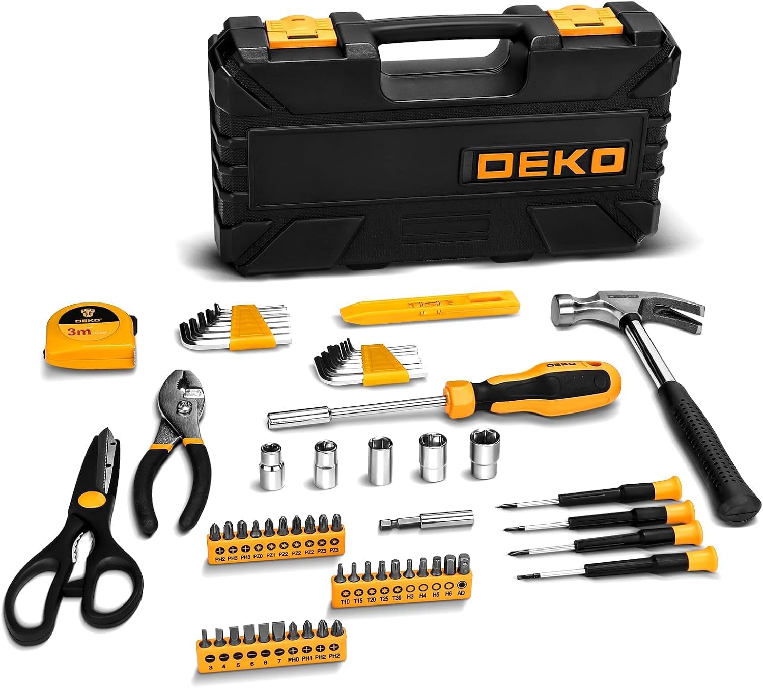 62-Piece Household Tool Set：Small Basic Home Tool Kit with Plastic Toolbox, Hand Tools with Storage Case DEKOPRO