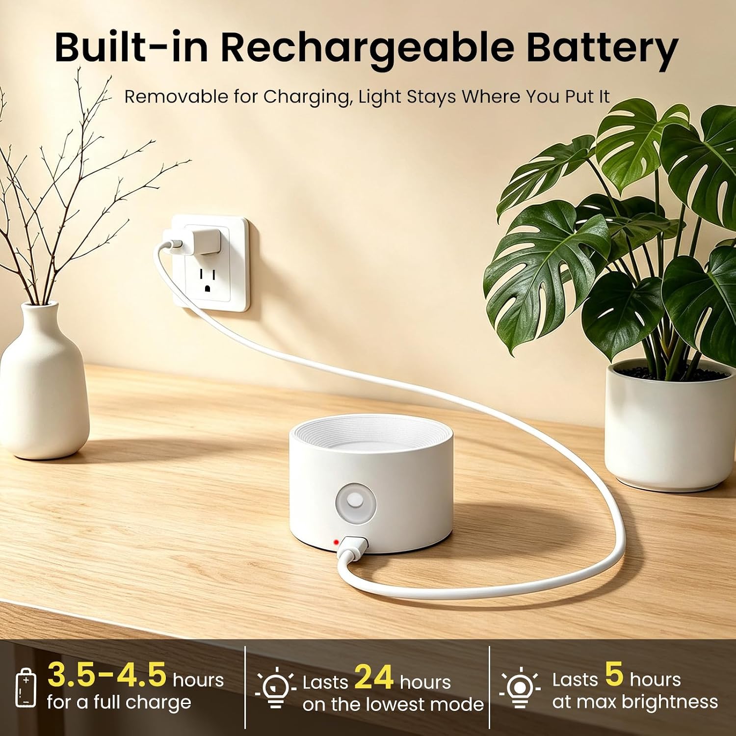 Koopala LED Wall Sconces, Wall Mounted Lamps with Rechargeable Battery Operated Dim 3 Brightness Removable Charging 360°Rotate Magnetic Ball, Cordless Wall Light for Reading Study Bedside Hallway
