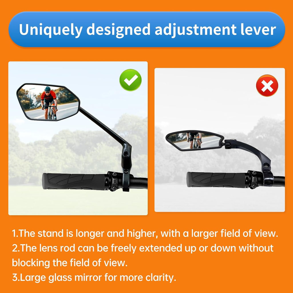 Bike Mirror, Aluminum Handlebar Mount Foldable & Adjustable Bicycle Mirror, HD Real Glass Rear View Mirror for E-bike Scooter MTB, Mountain Bike & City Bikes (Left 0.87-1")