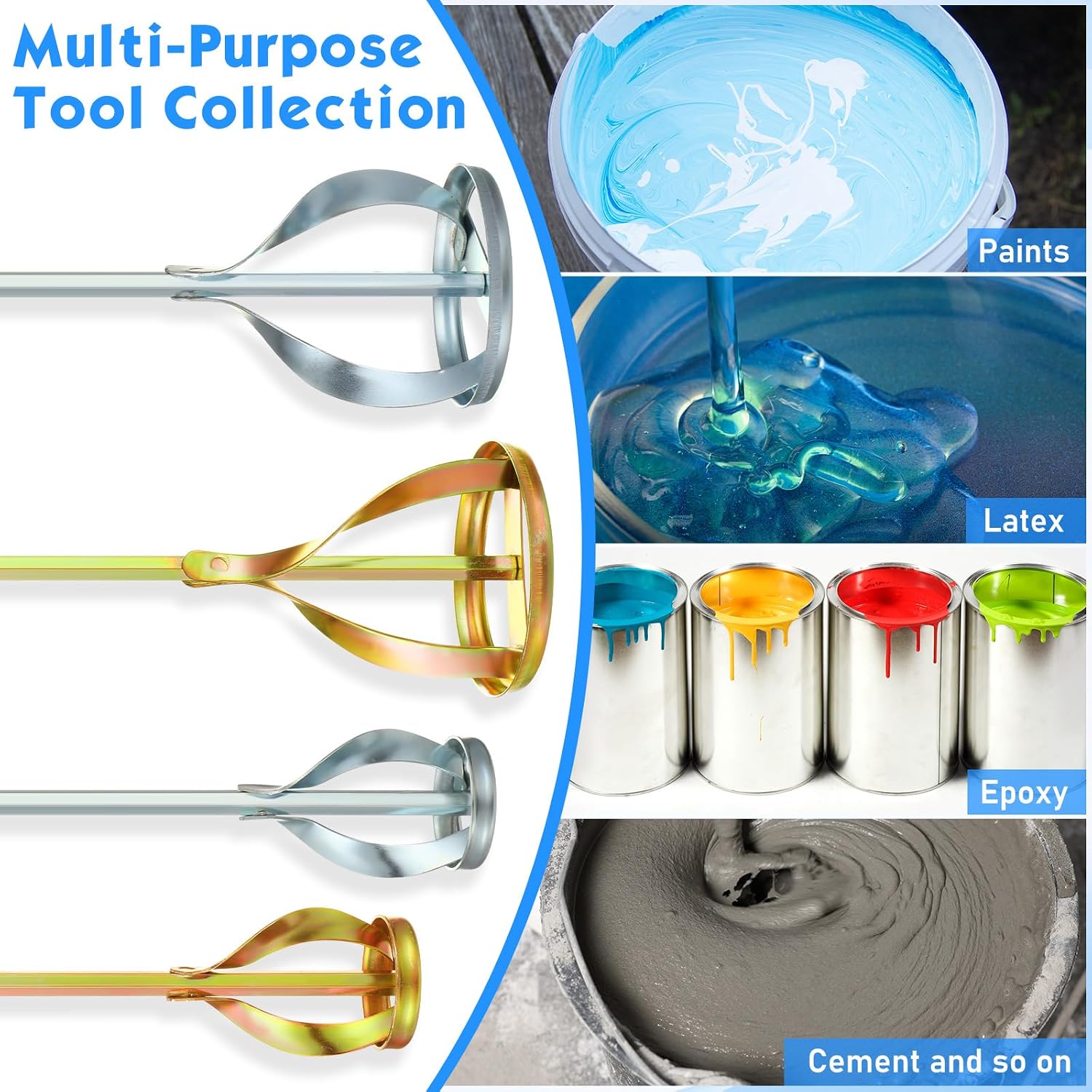 4 Pcs Paint Mixer for Drill Paint Stirrer Fits 1-5 Gallon Buckets for All Standard Drill Bits, 2 Large and 2 Medium - Zinc Plated Stirrer Mixer Rods for Concrete Resin Epoxy(Gold, Silver)