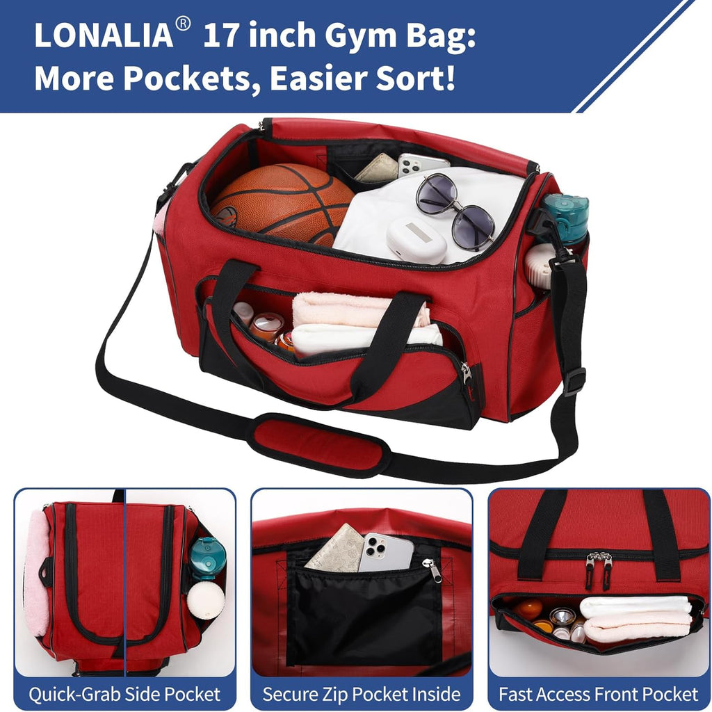 30L Gym Sport Duffle Bag, 17 inch, Red