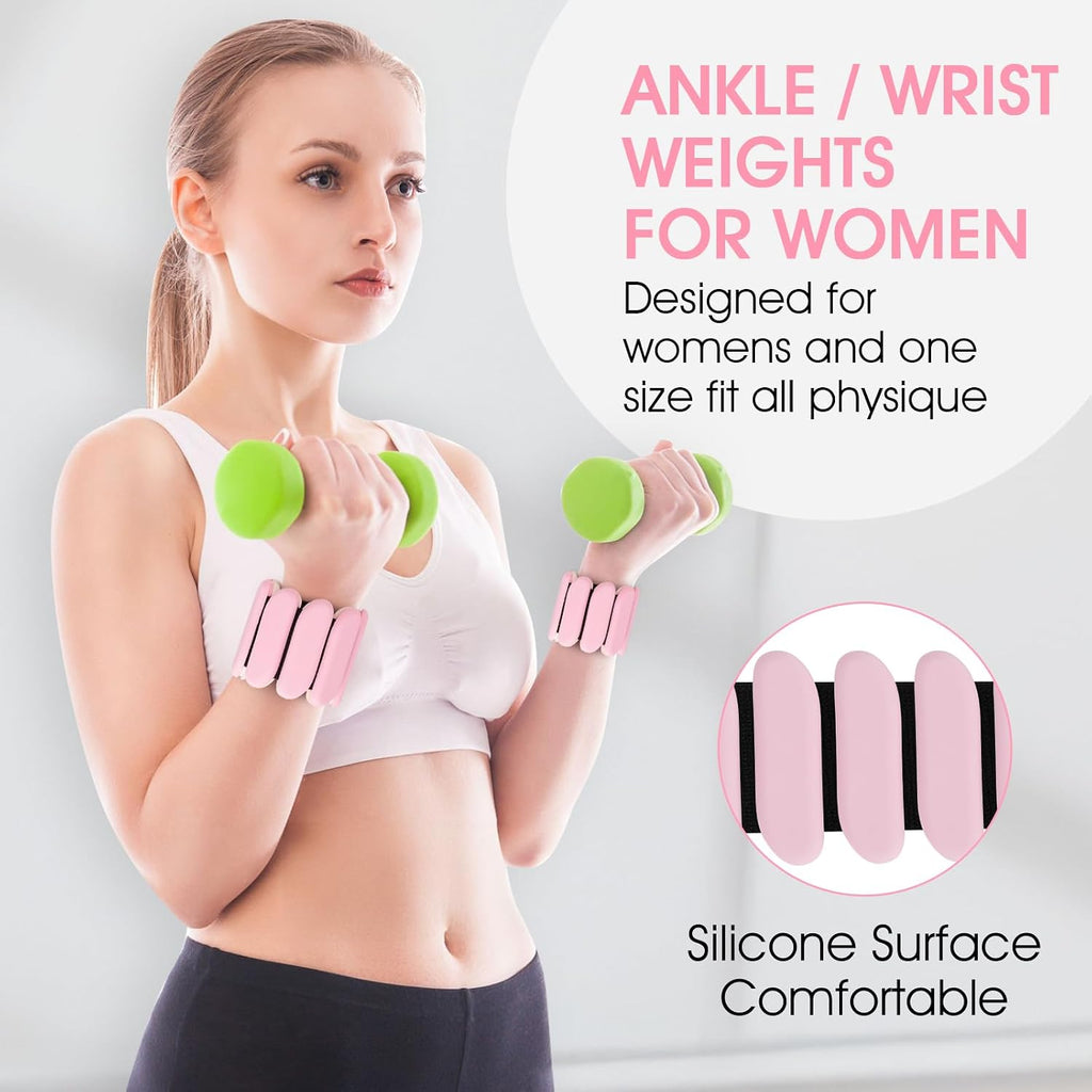 Wrist Weights, 2Pcs Wearable Wrist Ankle Weights for Women and Men, Adjustable Silicone Bracelets Suitable for Walking, Yoga, and Gym, Arm & Leg Workout, 2lb