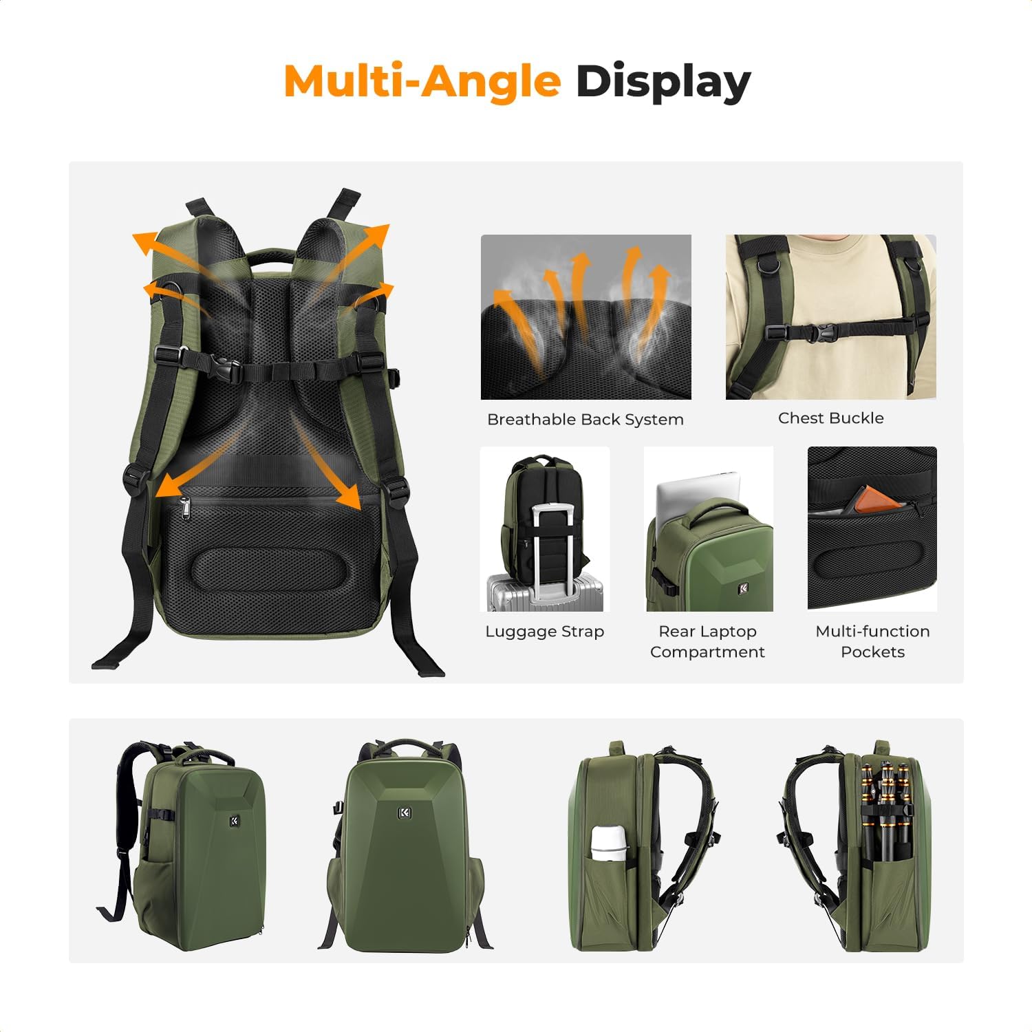 K&F CONCEPT Camera Backpack,Hardshell Photography DSLR Camera Bag