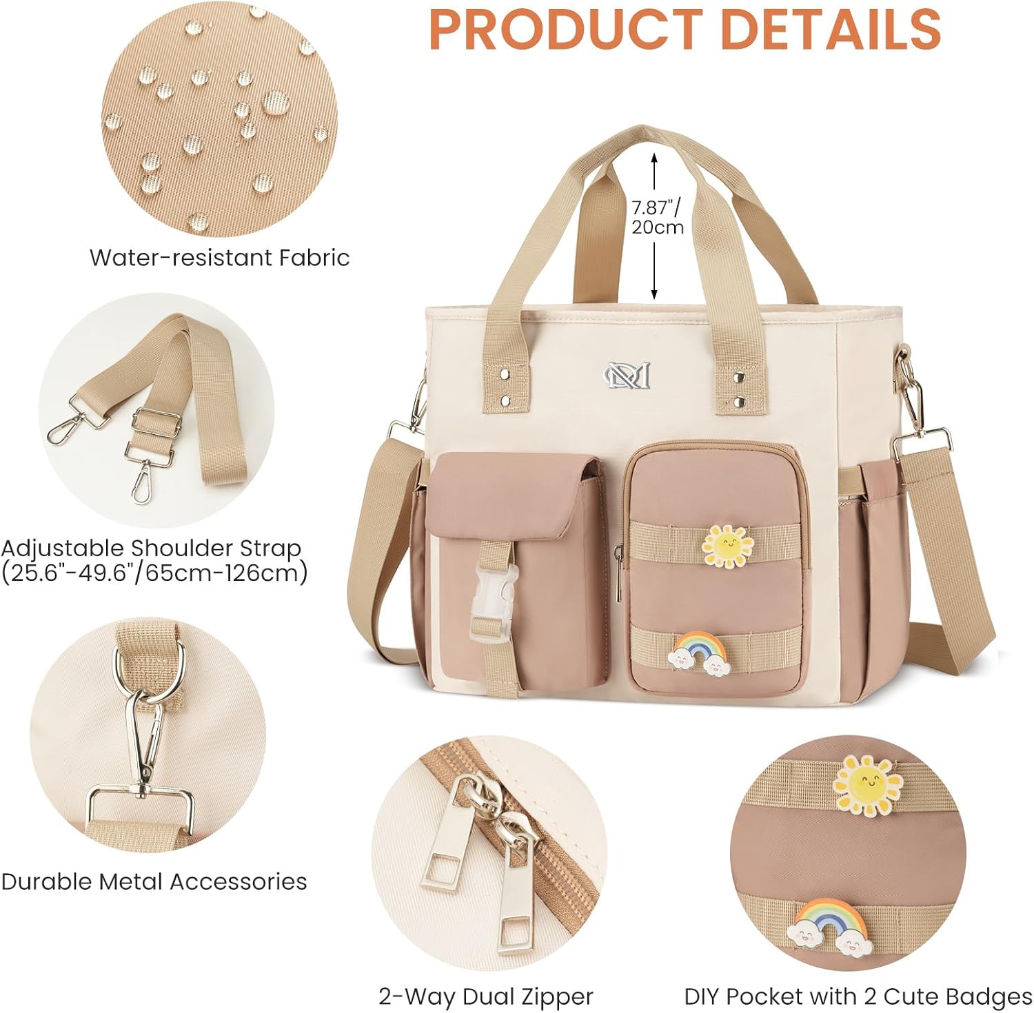 Large Insulated Lunch Bag for Women, Leakproof Lunch Box for Adults, Wide Opening Lunch Tote Bag with Shoulder Strap, Reusable Lunch Cooler Bag for Work, Picnic,Beach,School,Khaki Beige