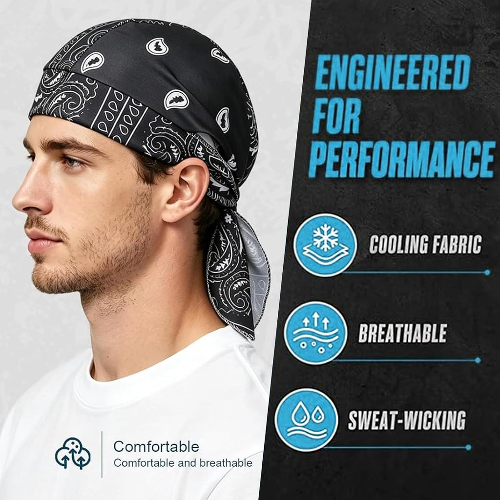 5Pack Bandana Caps for Men, Skull Cap,Elastic Sports Cap with Elastic Fit & Adjustable Straps for Biking Hiking Gym Work Construction and Outdoor Environments Supporting Different Active Lifestyles