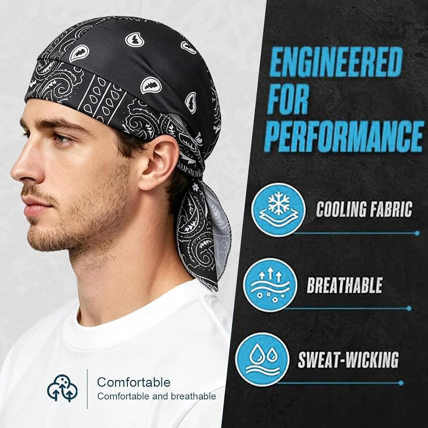 5Pack Bandana Caps for Men, Skull Cap,Elastic Sports Cap with Elastic Fit & Adjustable Straps for Biking Hiking Gym Work Construction and Outdoor Environments Supporting Different Active Lifestyles