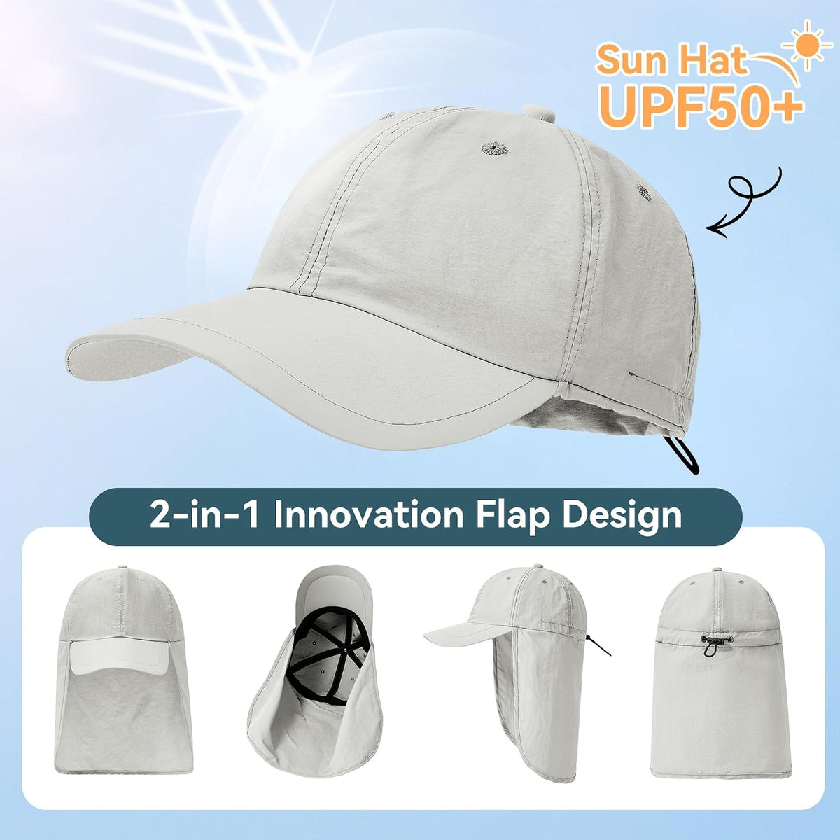 Zando UPF 50+ Sun Hats with Neck Flap for Men, Baseball Cap