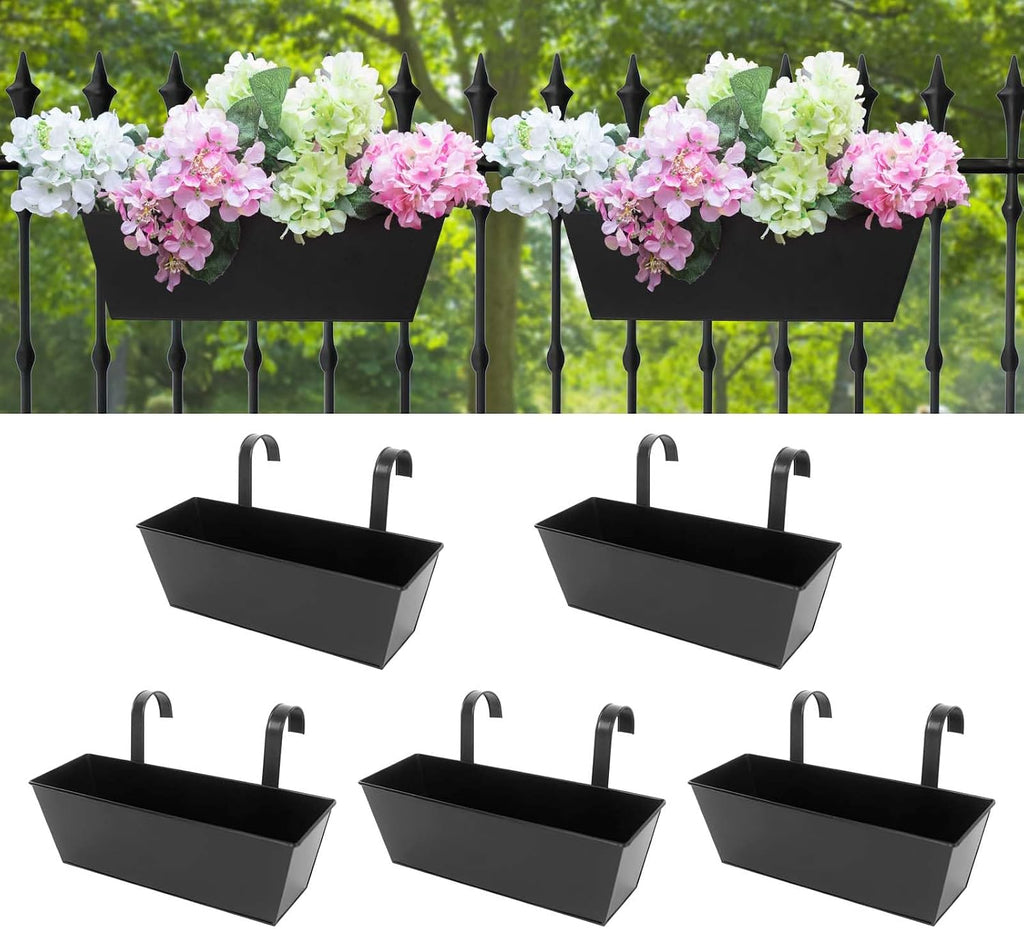 16 Inch Railing Planters Box Metal Hanging Flower Pot 5 Pcs