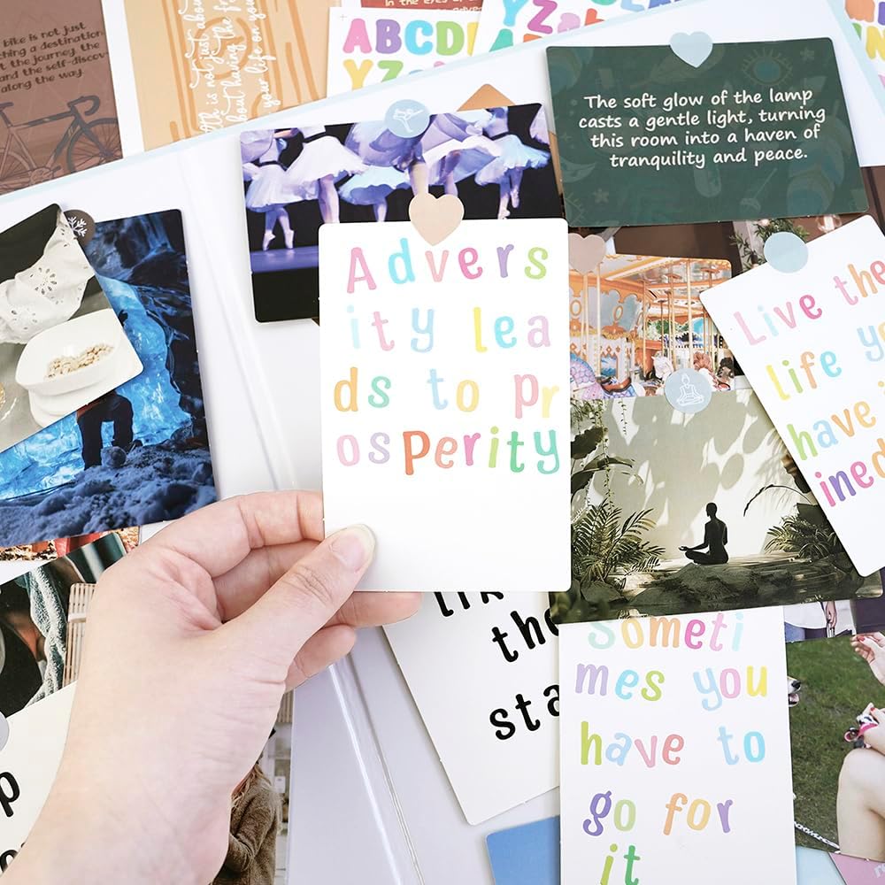 Soft Green Boho All-in-One Vision Board Kit, 540 Pre-Cut Cards, 30 Sheets