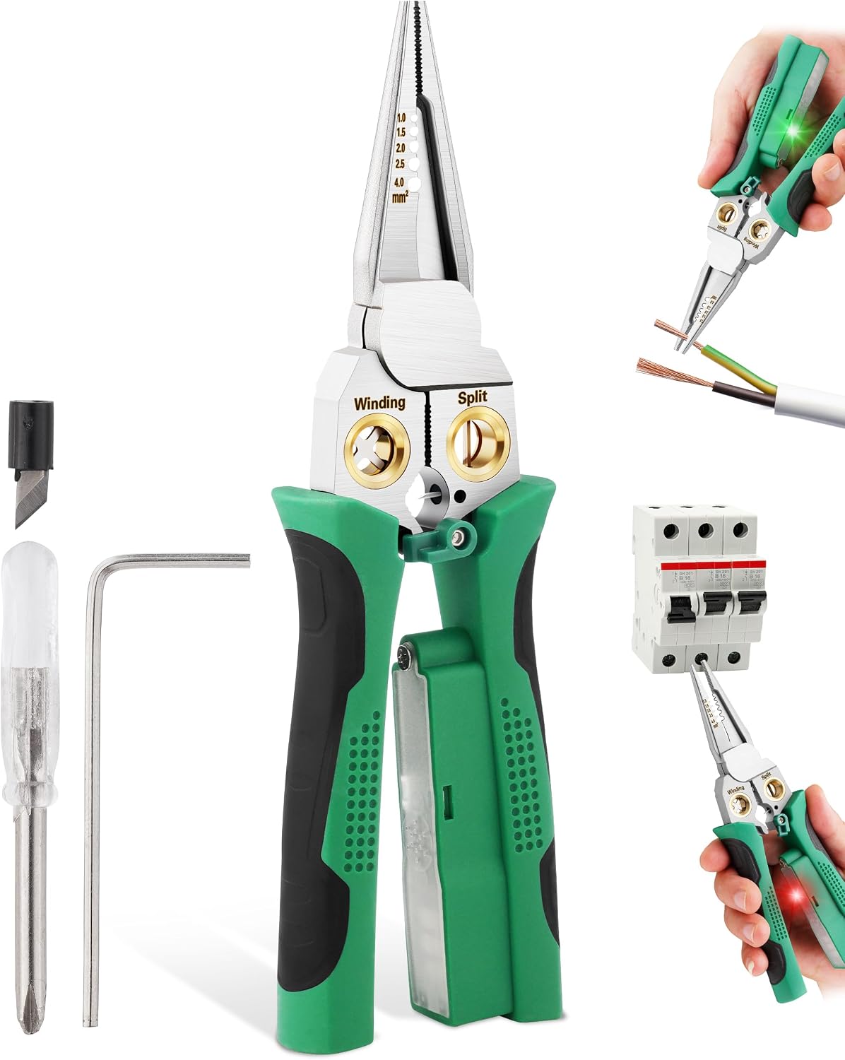 Safeguard Wire Stripper with Voltage Tester (12V-250V AC/DC), Wire Crimper Cutter for 10-18 AWG – Electrician Tool for Circuit Repair, Outlet Installation, HVAC & Automotive