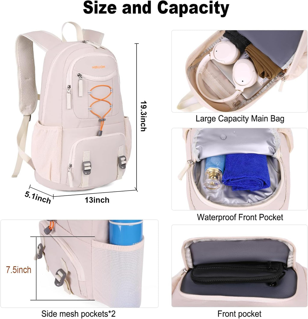 Nerlion 35L Hiking Backpack Travel Backpack for Men Women Camping Waterproof Outdoor Hiking Daypack Lightweight Backpack Beige Orange