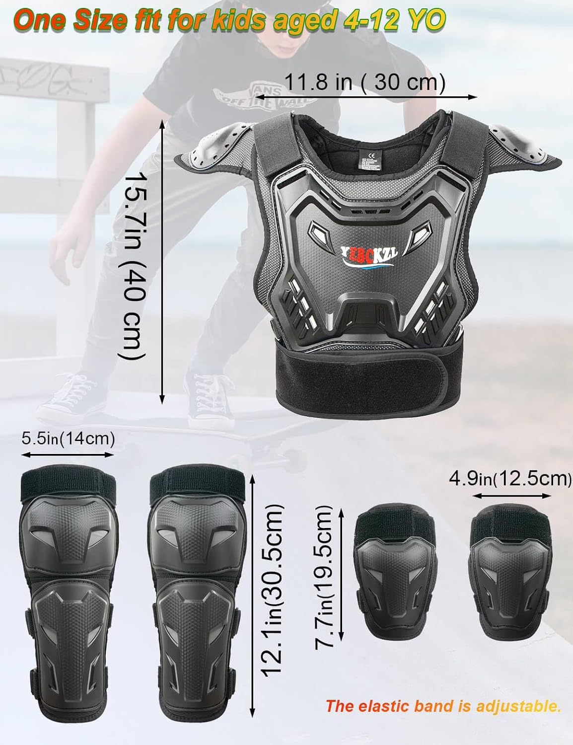 Motorcycle Armor Protective Vest Suit for Child Teen，Kids Dirt Bike Gear Riding Protection with Arm Knee Pads Sets for MTB ATV Off-Road Riding