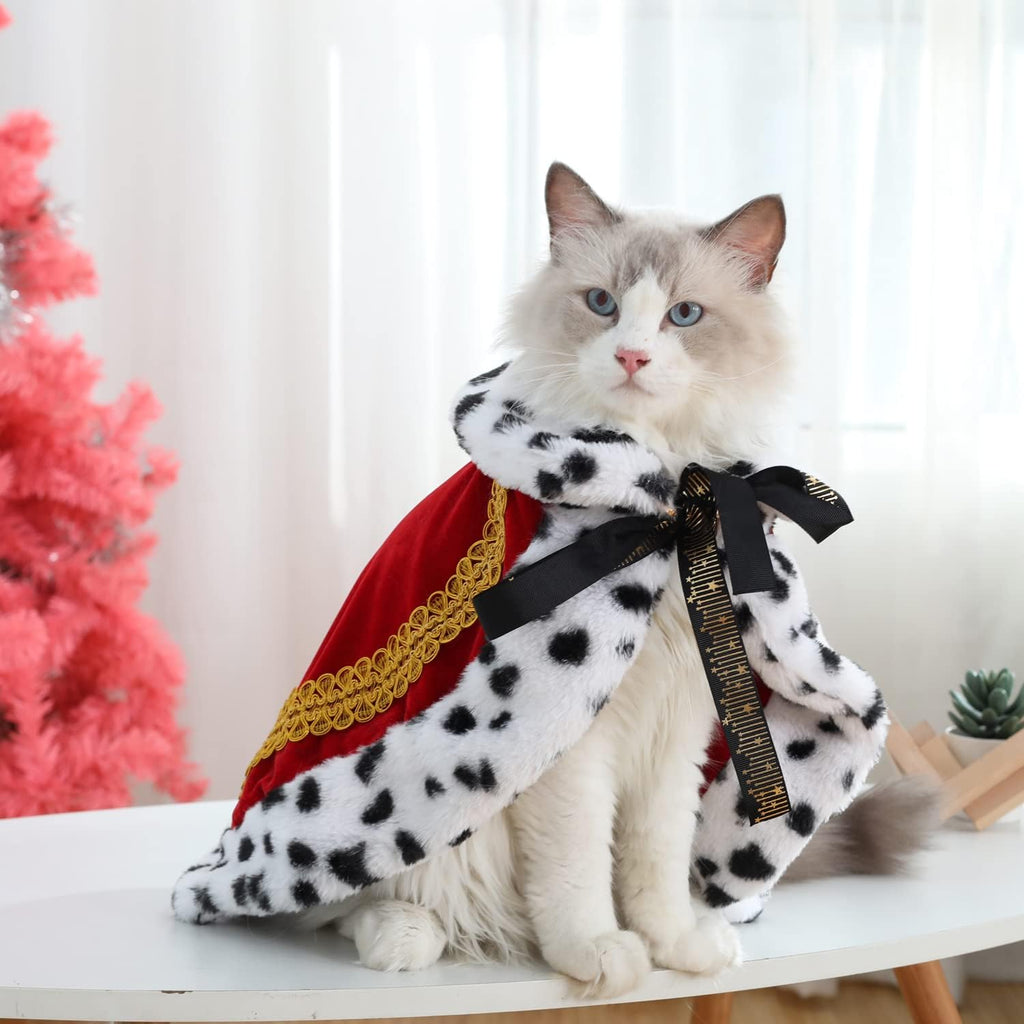 Lovelyshop Royal Velvet Pet Cloak with Fur Trim for Cats & Dogs, Red, S