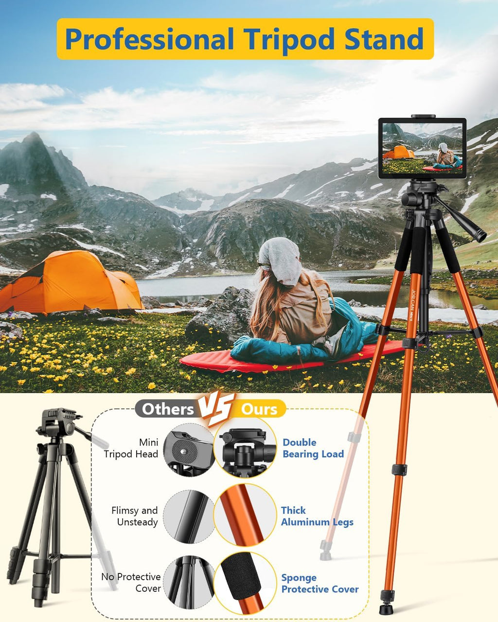 JOILCAN 67" Phone iPad Tripod, Professional Camera Tripod