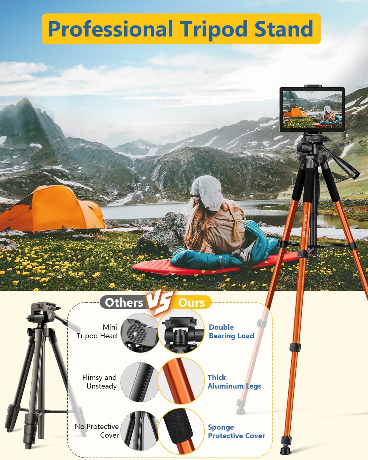 JOILCAN 67" Phone iPad Tripod, Professional Camera Tripod