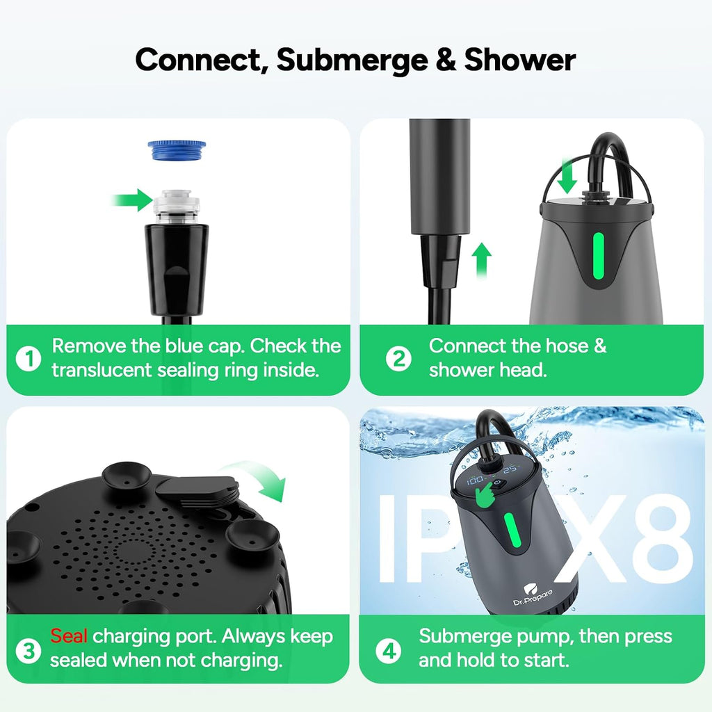 DR.PREPARE Camping Shower, 4 Gallons 15L Portable Camp Shower Bag for Camping Beach Travelling Hiking Trip, Solar Shower Outdoor with On-Off Switchable Shower Head