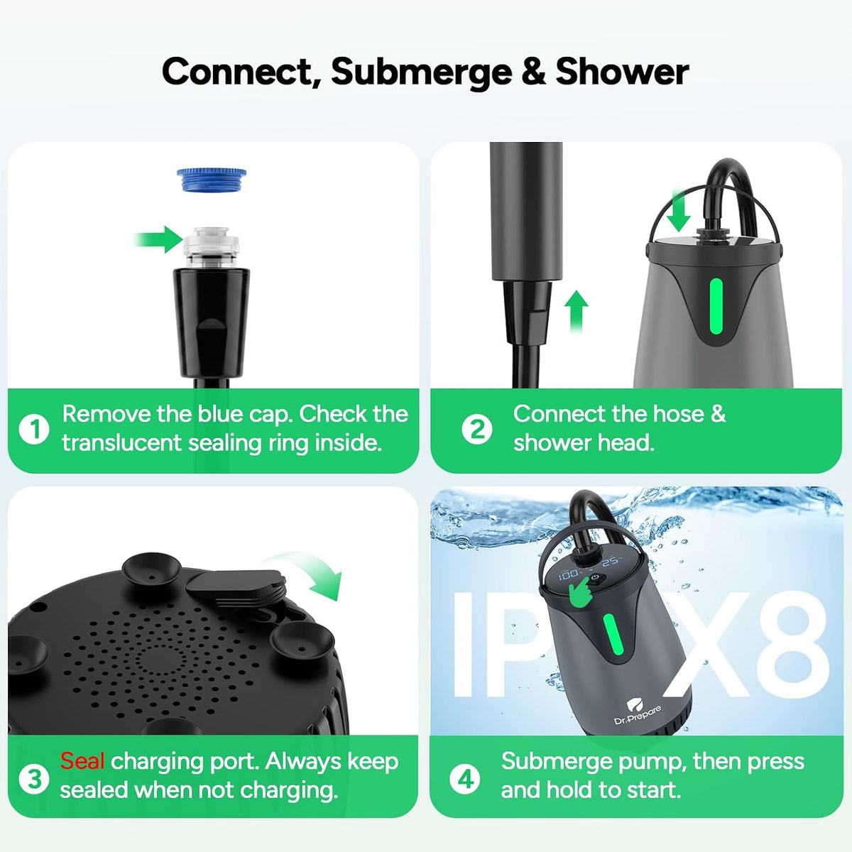 DR.PREPARE Camping Shower, 4 Gallons 15L Portable Camp Shower Bag for Camping Beach Travelling Hiking Trip, Solar Shower Outdoor with On-Off Switchable Shower Head