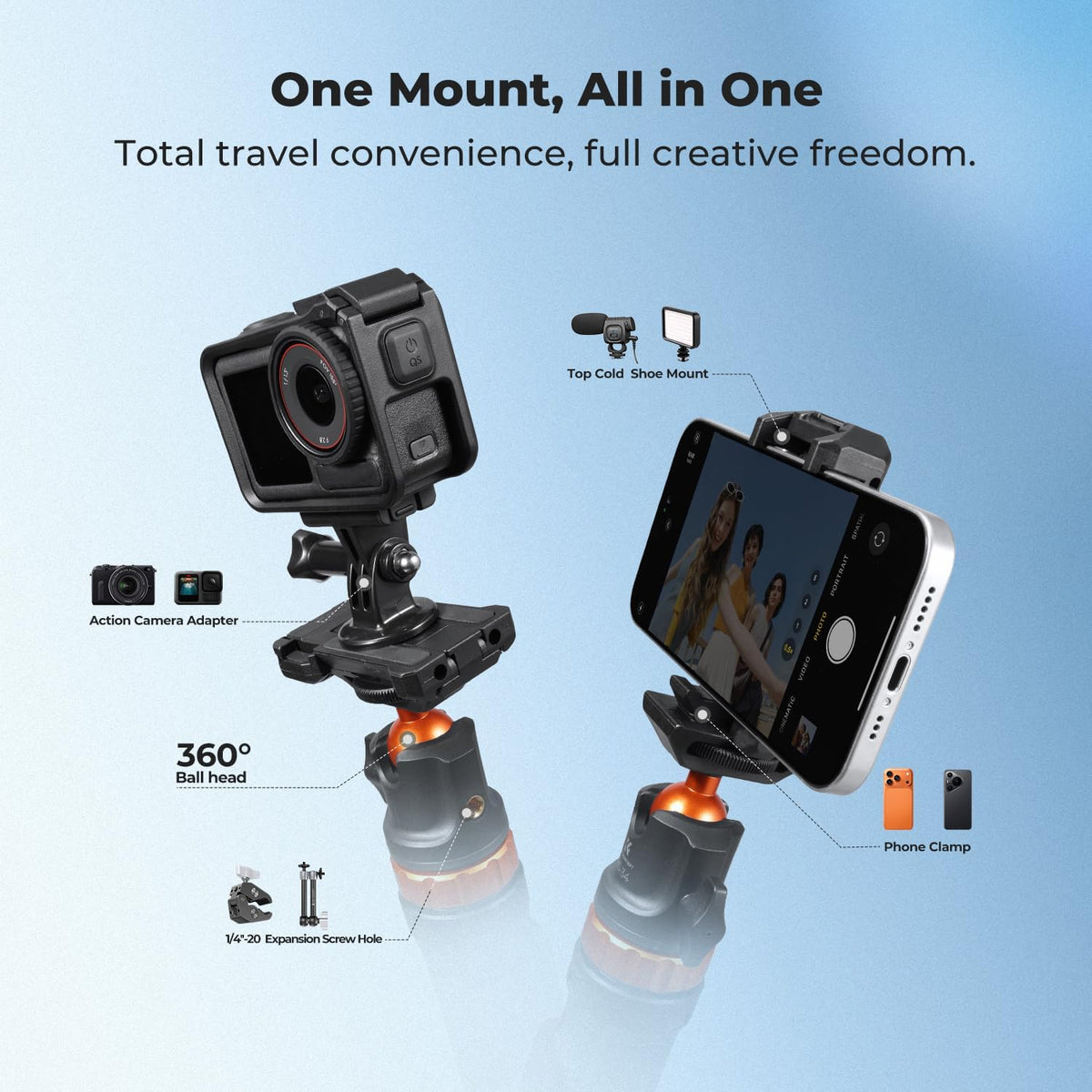 K&F CONCEPT Auto Open 62'' Selfie Stick Tripod with Remote for Vlog
