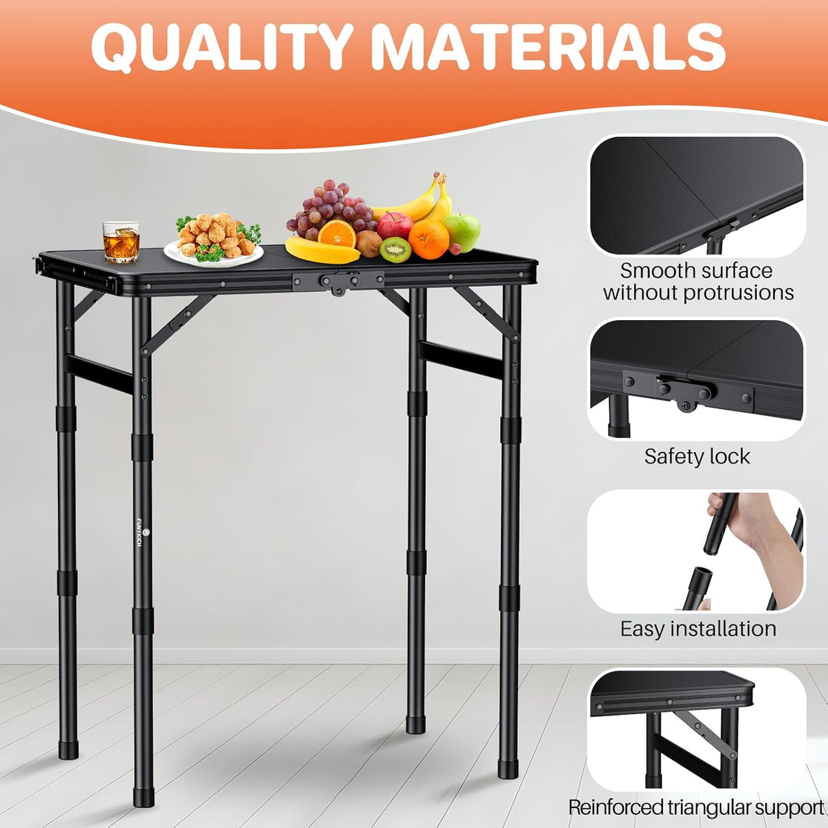 FUNYKICH Waterproof Camping Tables with Plastic Tabletop 22.8''x15.7''
