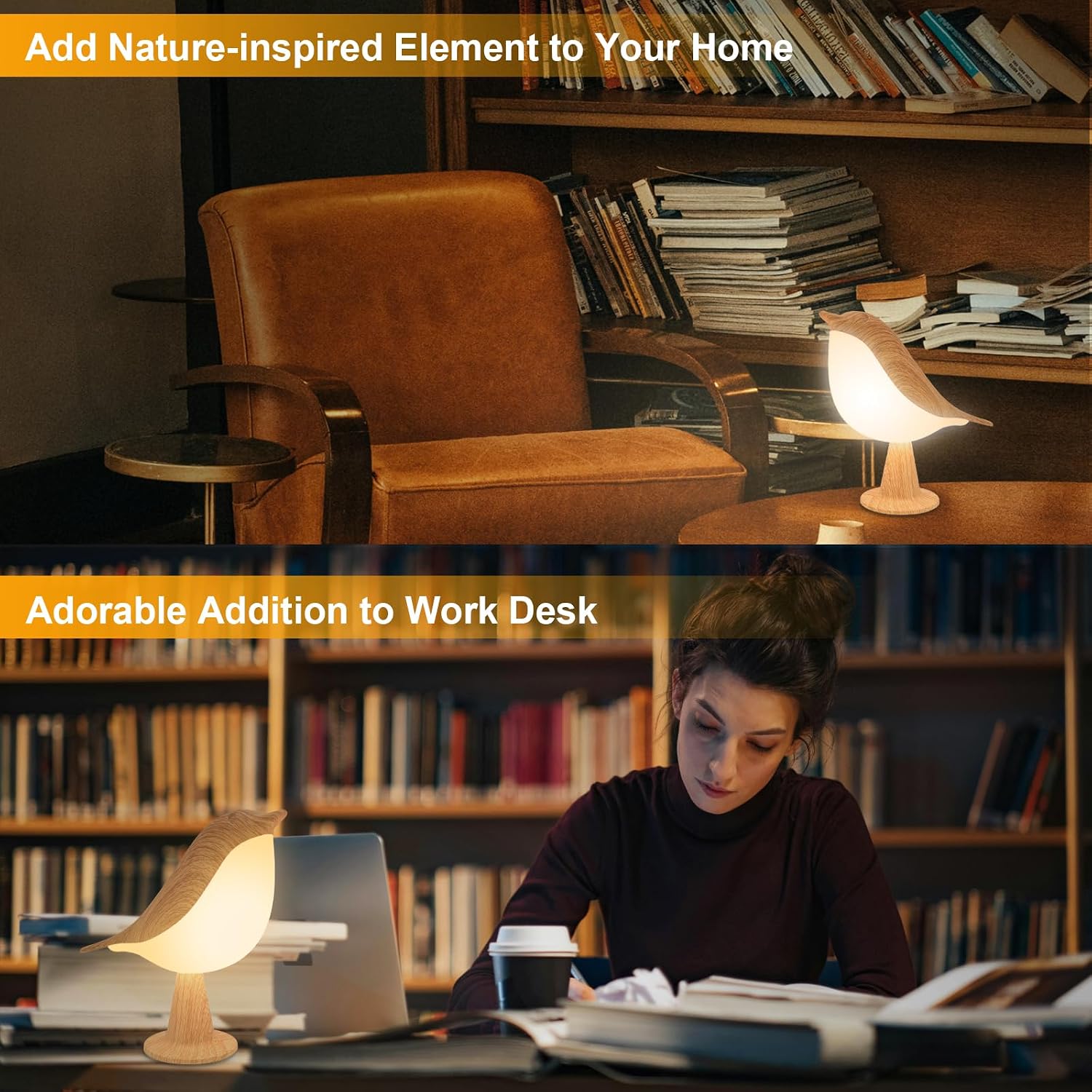 Deogos Small Desk Lamp, Cute Bird Light Cordless Lamp with 3 Color Temperature and Touch Sensor,Kids Night Light with Rechargeable Battery for Bedroom Nightstand Bedside Table Room Decor