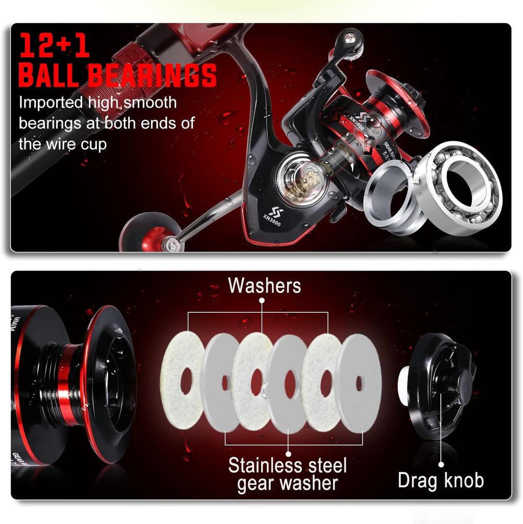 Sougayilang Fishing Rod and Reel Combos, Telescopic Fishing Pole with 12+1BB Spinning Reel for Travel Saltwater Freshwater Fishing-2.4M Rod with 3000 Reel