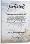 Footprints in the Sand Religious Canvas Wall Art Posters, Inspirational Beach Sunset Poem Print Poster (Framed 24x36inch, Footprints(6))