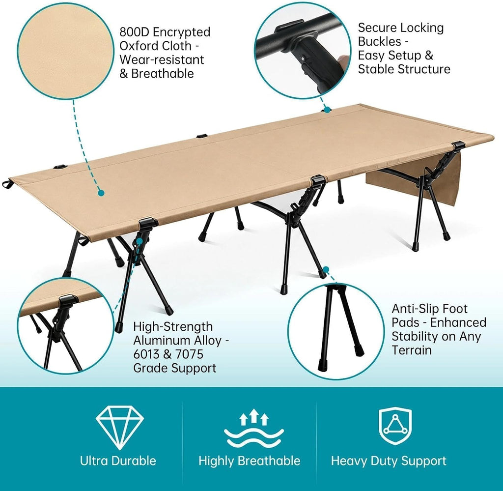Portable Camping Cot for Adults, Heavy-Duty Folding Cot Bed