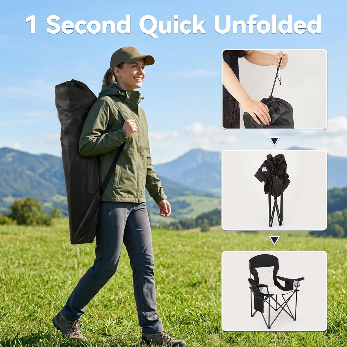 Heavy Duty Camping Chair for Adults, Padded Folding, 330LBS