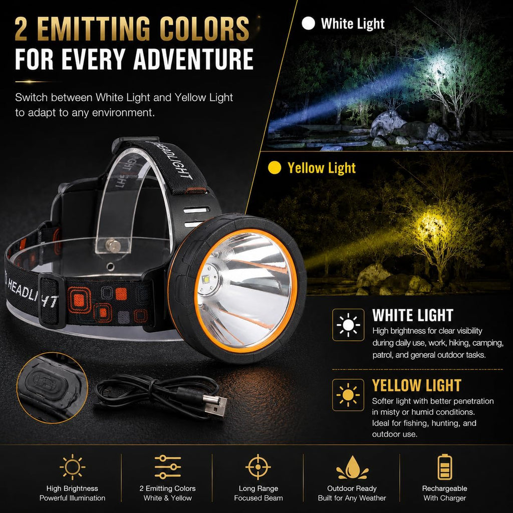 Super Bright Rechargeable Coon Hunting Headlamp, LED Spotlight Head Torch with Power Supply, Waterproof Headlight Flashlight for Outdoor Hunting, Fishing, Hiking, Camping, Night Work