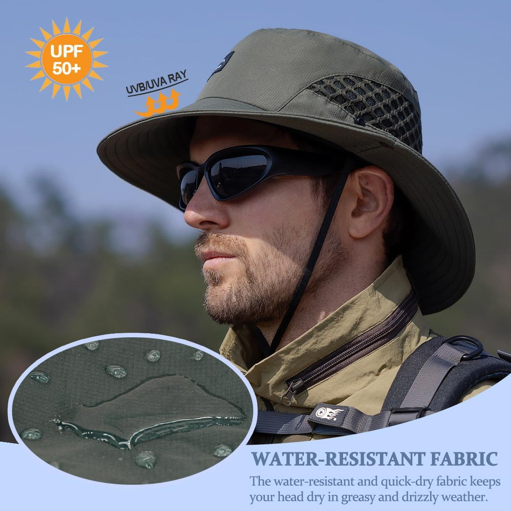 Sireck Fishing Hat, UPF50+ Wide Brim Sun Hat for Men Women, UV Protection Hiking Beach Bucket Hats Summer Safari Hat