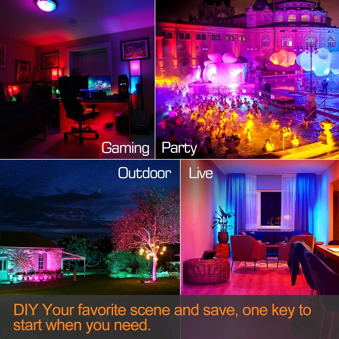 LED Flood Light Outdoor 30W, 300W Equivalent Smart RGB Landscape Lighting