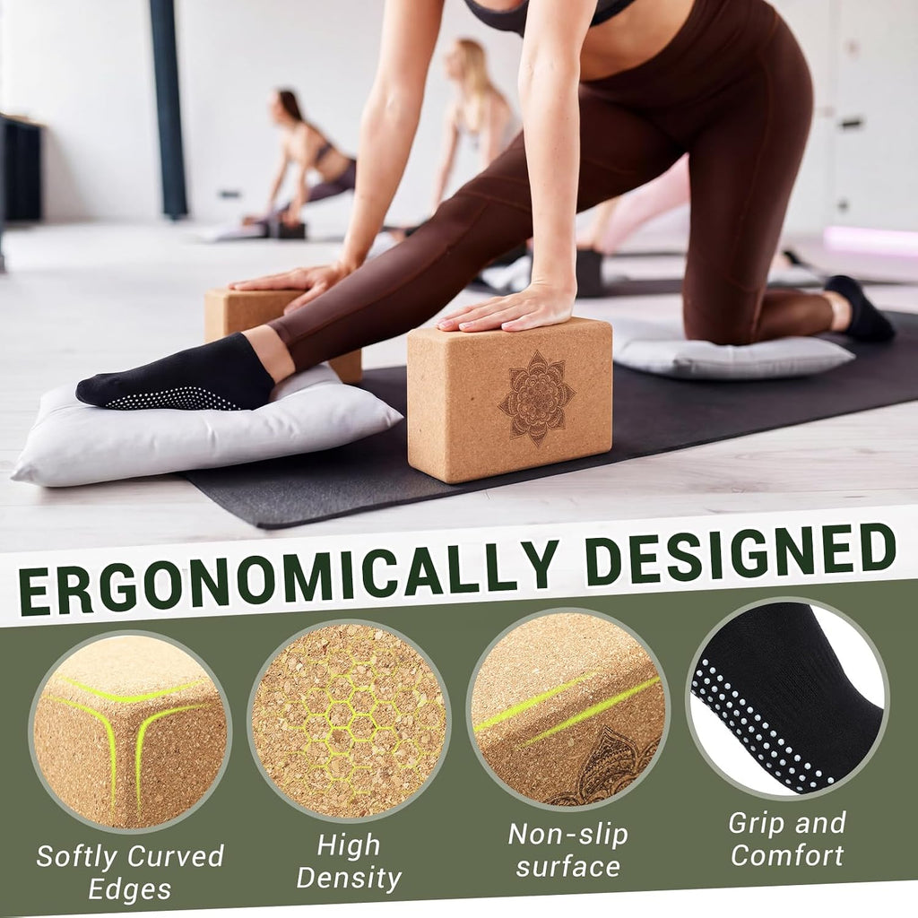 Outus 2 Pcs Yoga Accessories, Cork Yoga Blocks Set