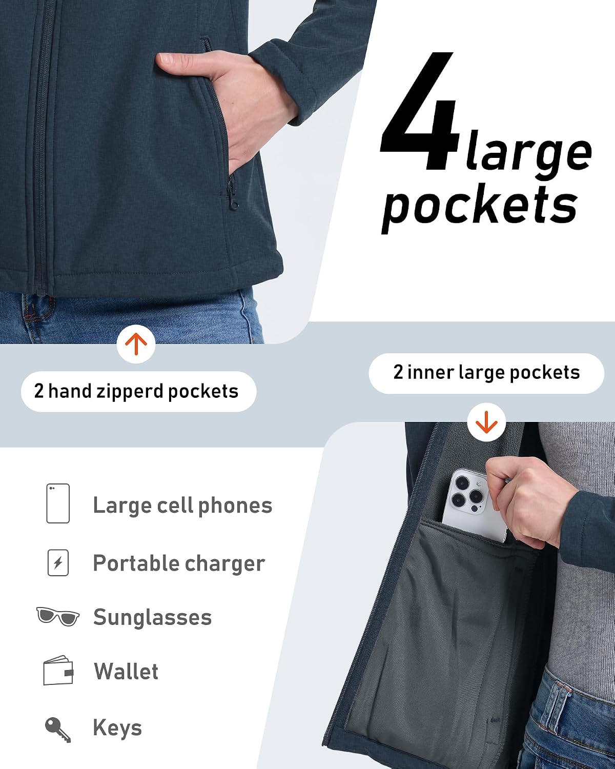 33,000ft Women's Waterproof Softshell Jacket Lightweight Fleece Lined Coat