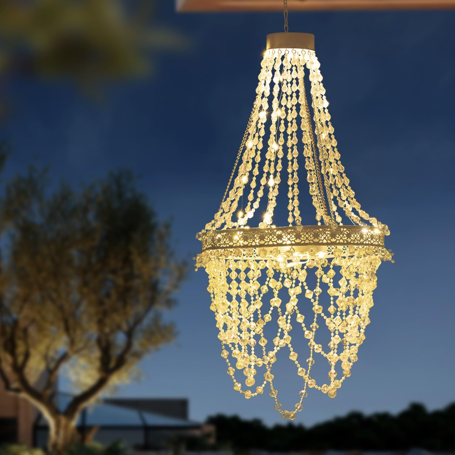 Solar Hanging Crystal Chandelier Outdoor Decorative Garden Light