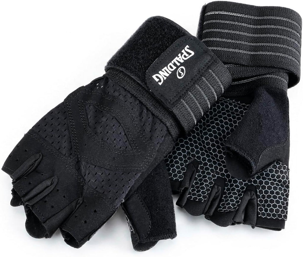 Spalding - Gym Gloves, Workout Gloves with Foam Padded Palm for Grip, Lightweight Breathable, One Size Fitness Training Gloves for Weightlifting Exercise (Black)