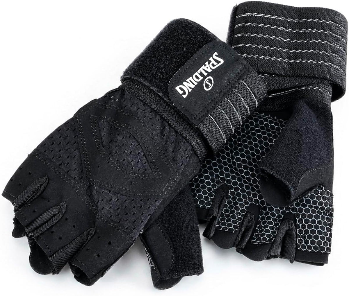 Spalding - Gym Gloves, Workout Gloves with Foam Padded Palm for Grip, Lightweight Breathable, One Size Fitness Training Gloves for Weightlifting Exercise (Black)