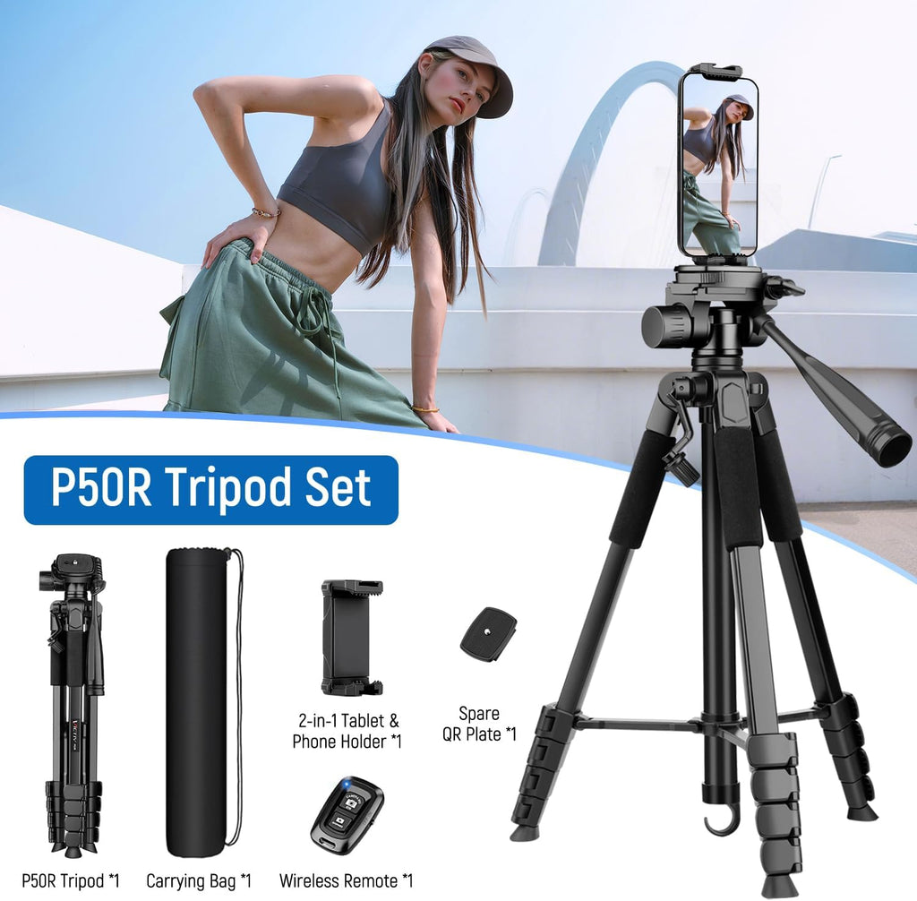 VICTIV Camera Tripod, 68" Phone Tripod for Tablet iPad iPhone with Remote