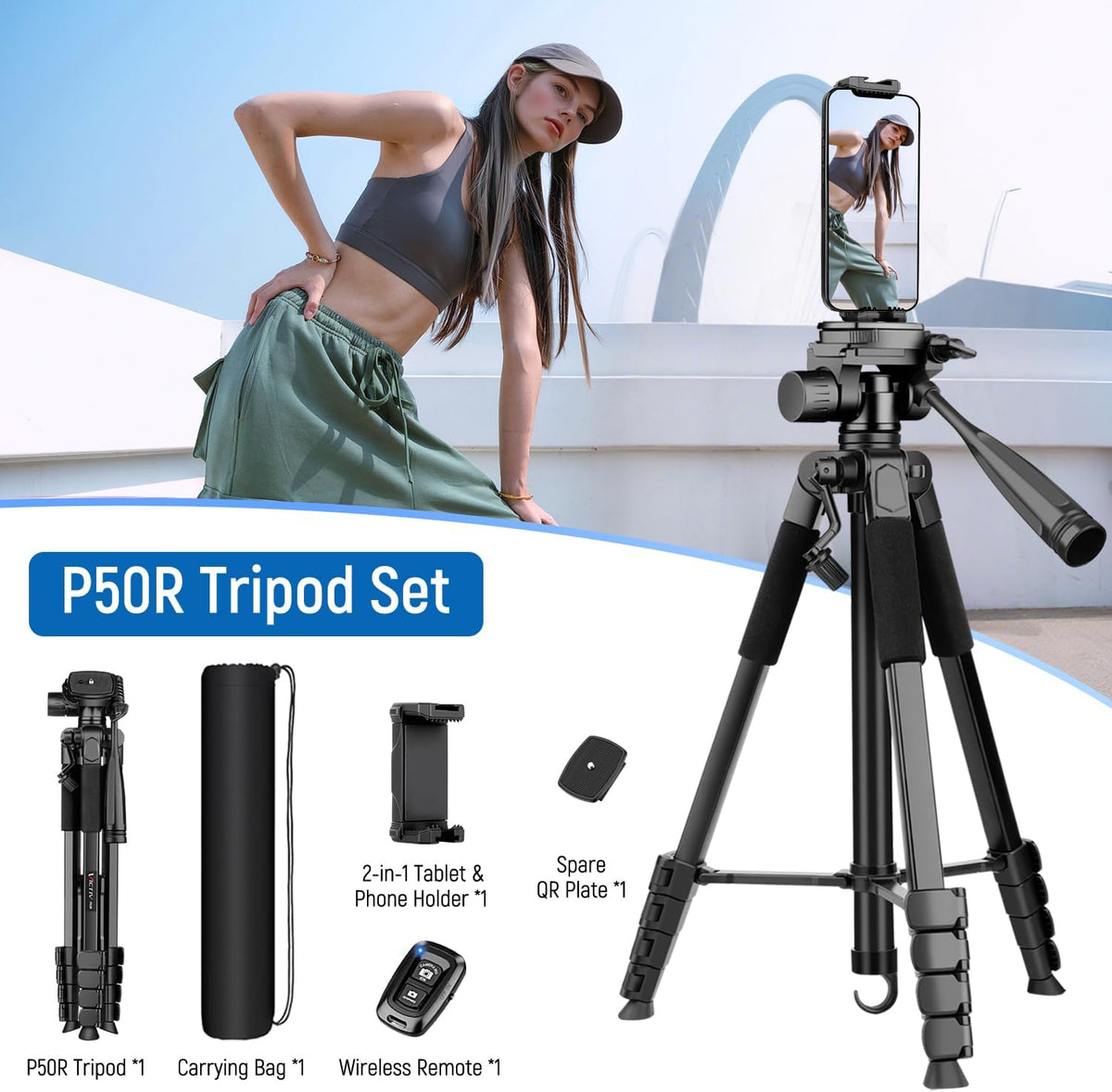 VICTIV Camera Tripod, 68" Phone Tripod for Tablet iPad iPhone with Remote