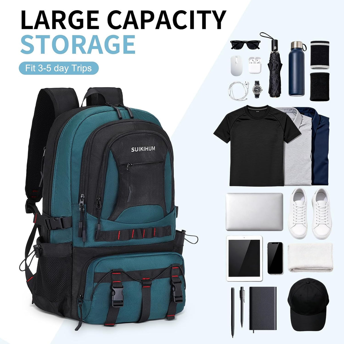 Hiking Daypack Camping Expandable Travel Backpack Men Women 40L