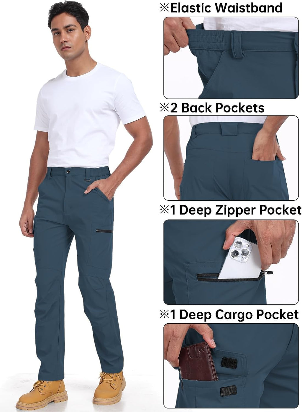 Men's Hiking Cargo Pants Water Resistant Quick Dry Lightweight Pants with 6 Pockets Tactical Work Pants