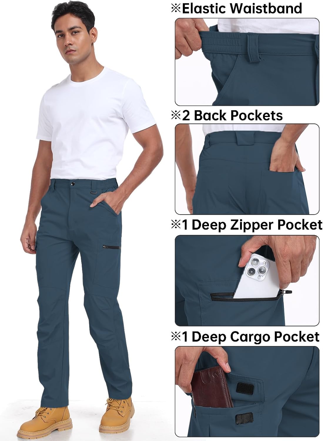 Men's Hiking Cargo Pants Water Resistant Quick Dry Lightweight Pants with 6 Pockets Tactical Work Pants