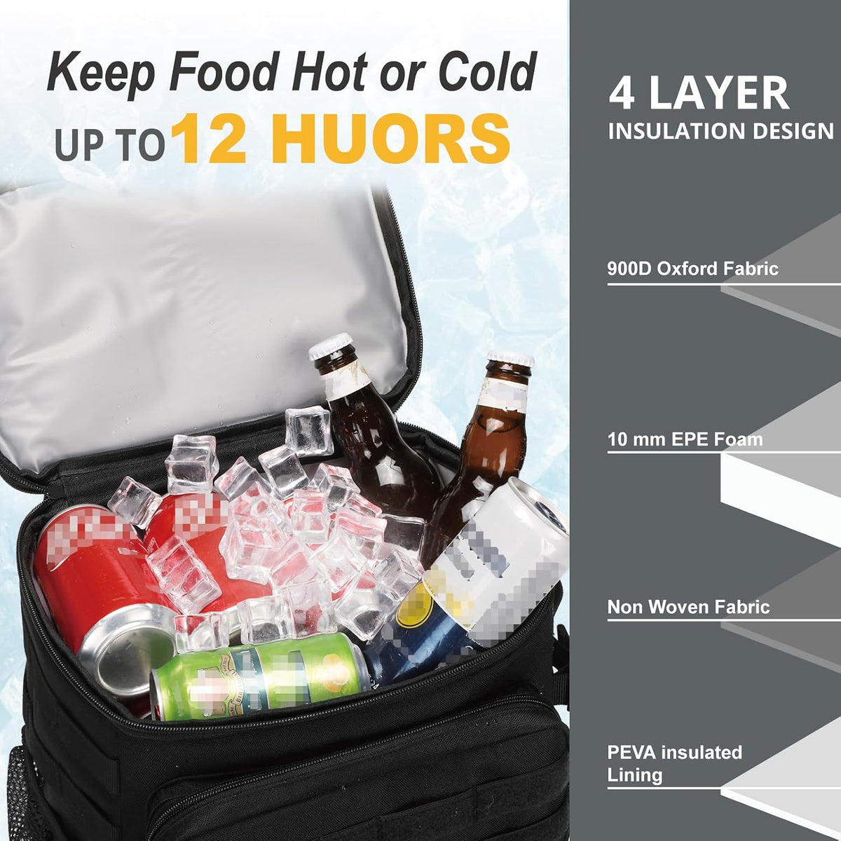 Tactical Backpack Cooler for Men,25L Insulated Lunch Ice Chest for Work